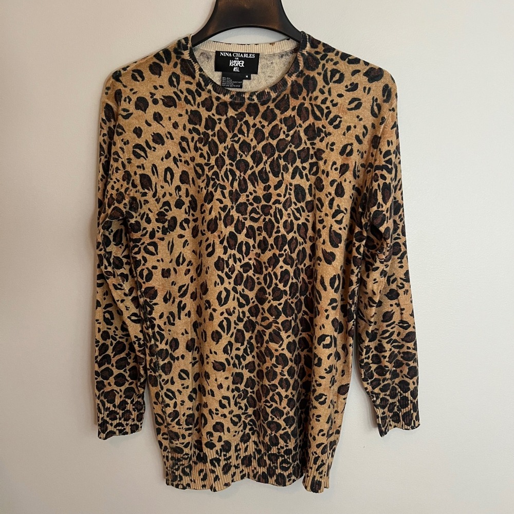 Vintage Nina Charles for Kasper Leopard Silk Angora Blend Crewneck Sweater M